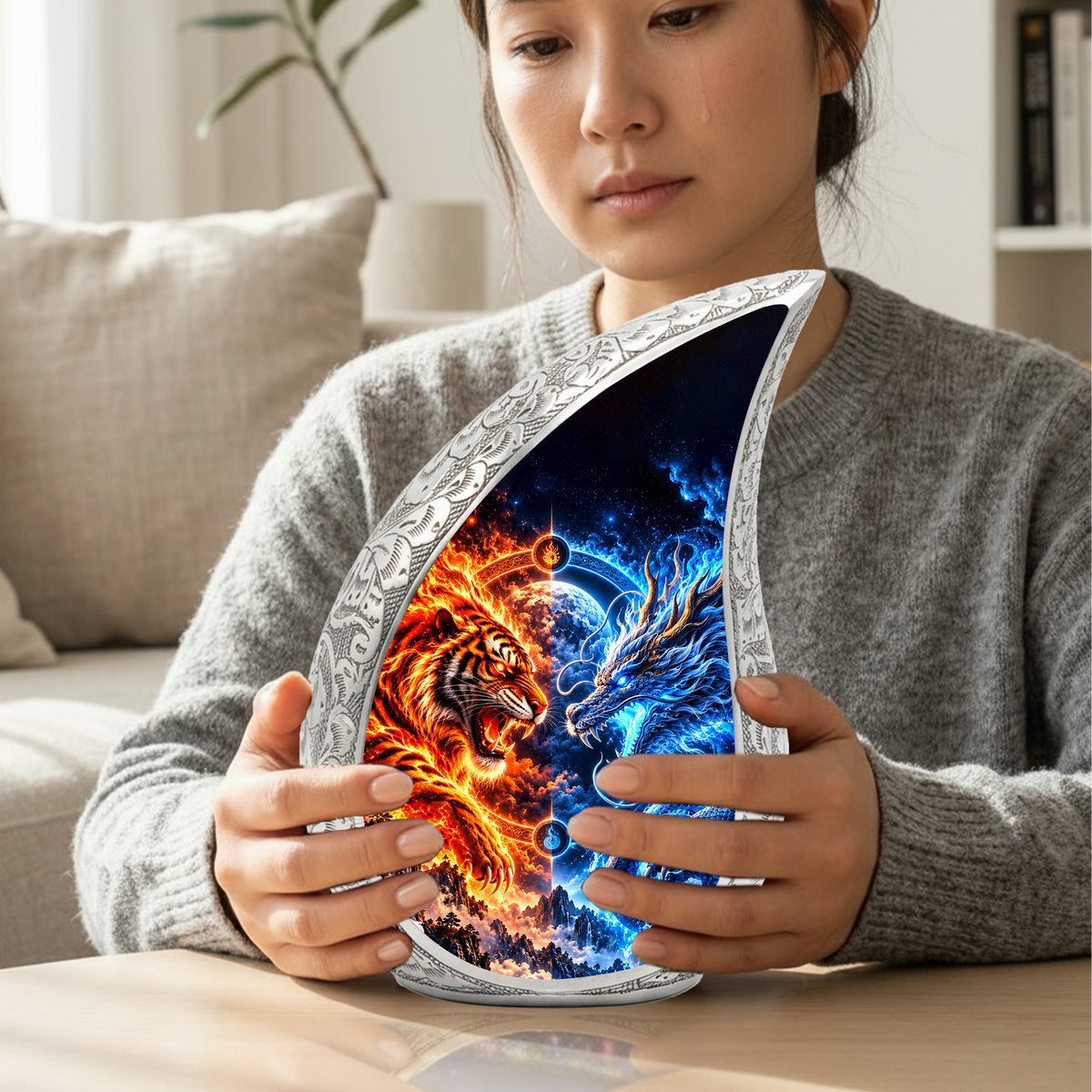 Tiger and Dragon Cremation Urn for Ashes, Fire and Ice Memorial Urn