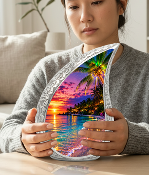 Beautiful Beach Urn for Human Ashes | Wooden Ocean Sunset Cremation Urn | Beach Memorial Urn for Mom