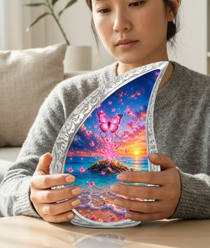 Butterfly Ocean Sunset Urn for Human Ashes | Pink Butterfly Beach Cremation Urn for Mom,