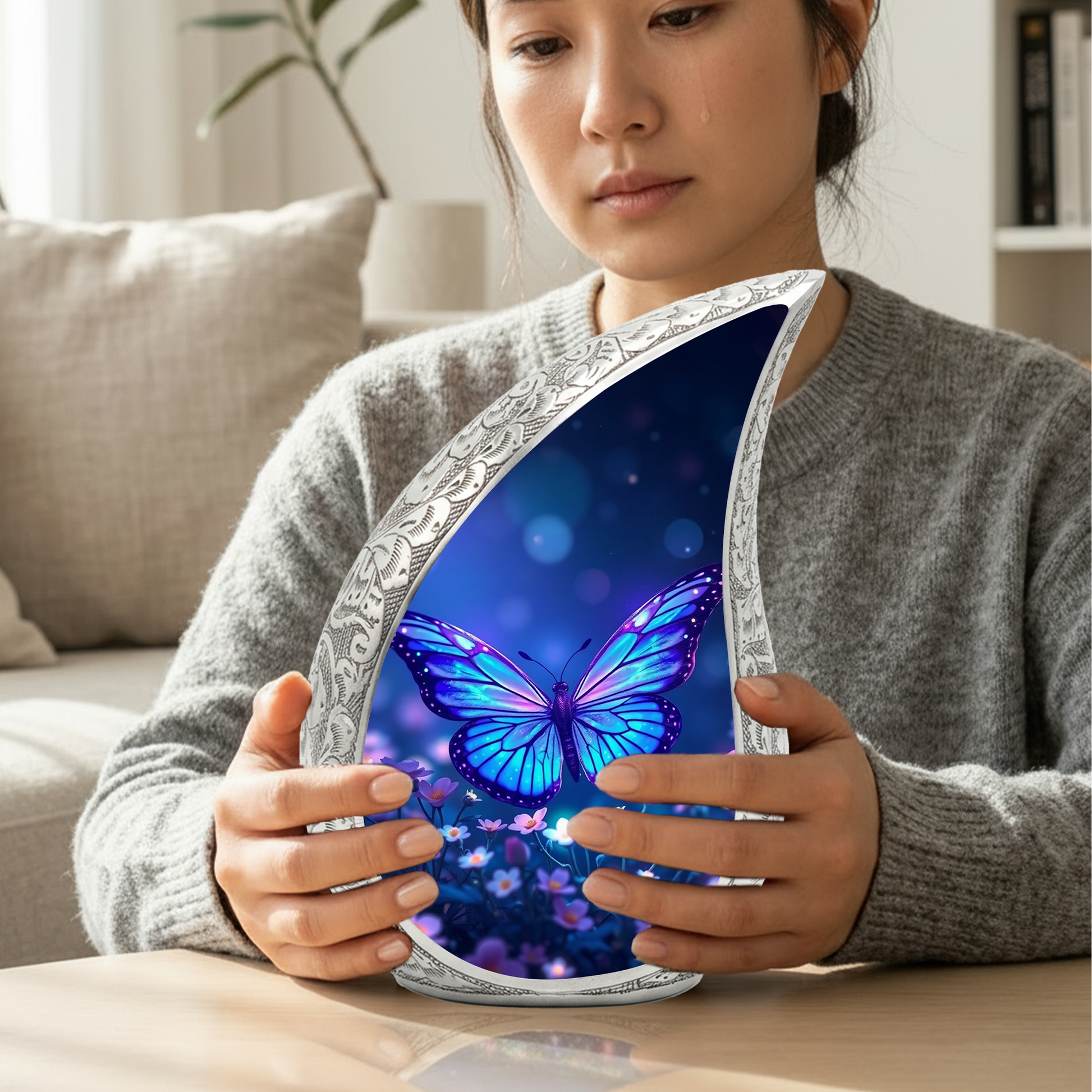 Blue Butterfly Urn for Human Ashes | Butterfly Memorial Urn