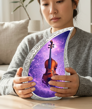 Personalized Violin Cremation Urn – Custom Music Memorial Urn for Ashes, Teardrop Aluminum Adult Urn, 10 Inch