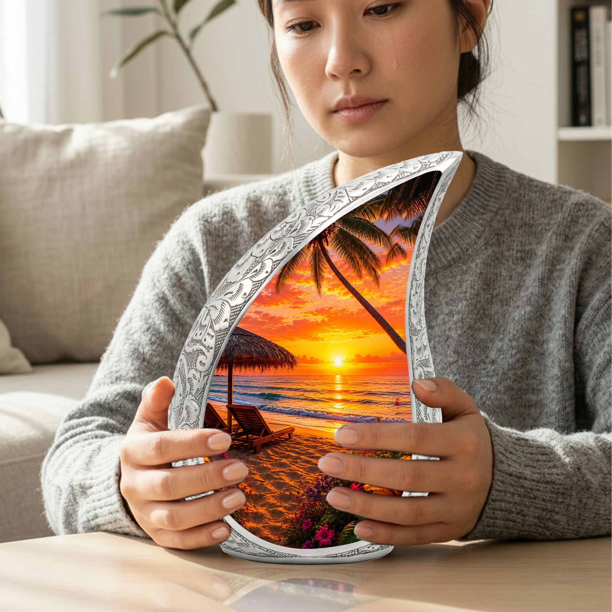 Beach Urns for Human Ashes – Tropical Ocean Sunset Beach Themed Cremation Urn