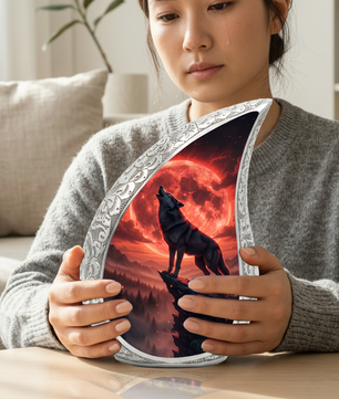 Crimson Moon Wolf Personalized Cremation Urn – Teardrop Memorial Urn for Ashes | 10 Inch