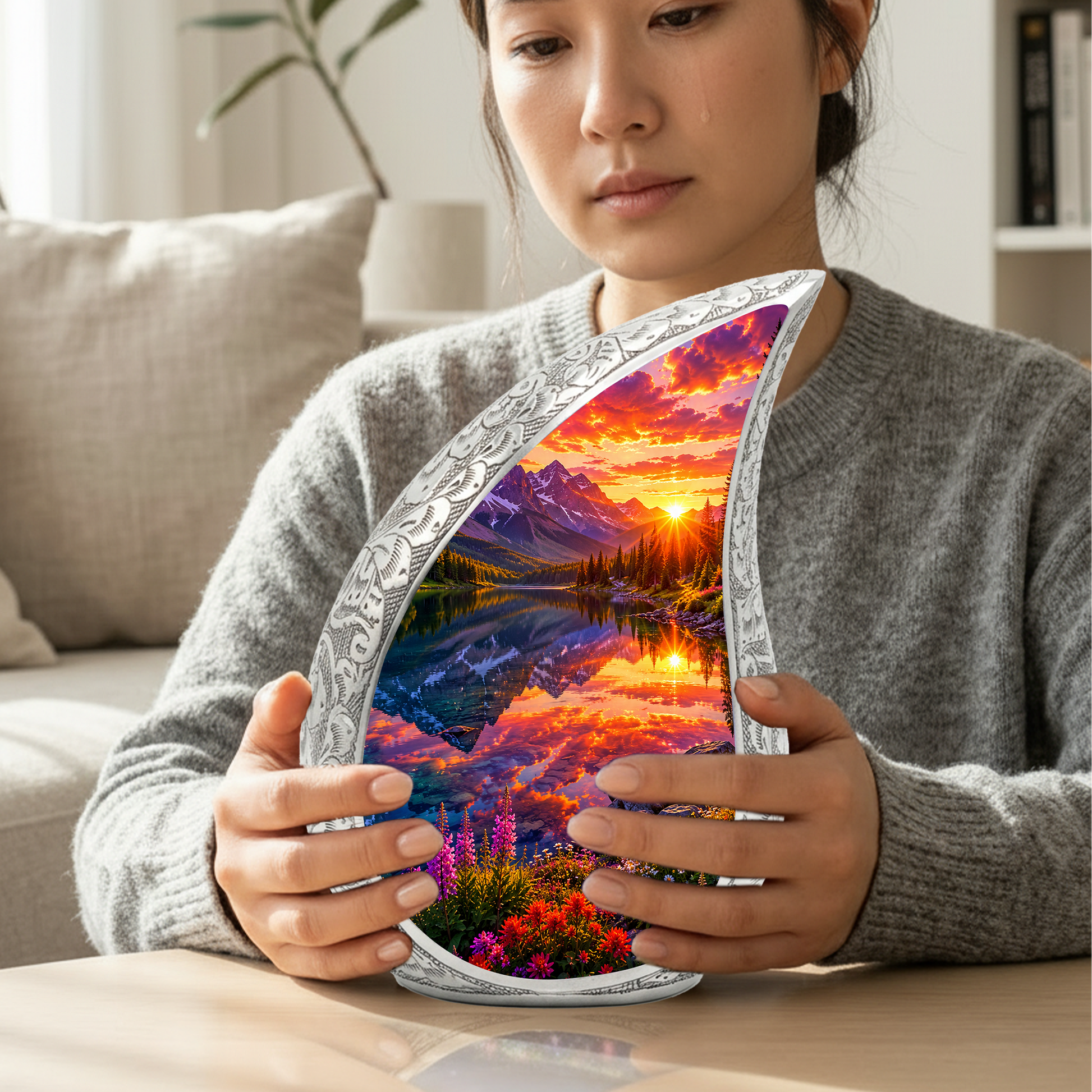 Mountain Lake Cremation Urn for Mom & Dad | Beautiful Landscape Adult Urn