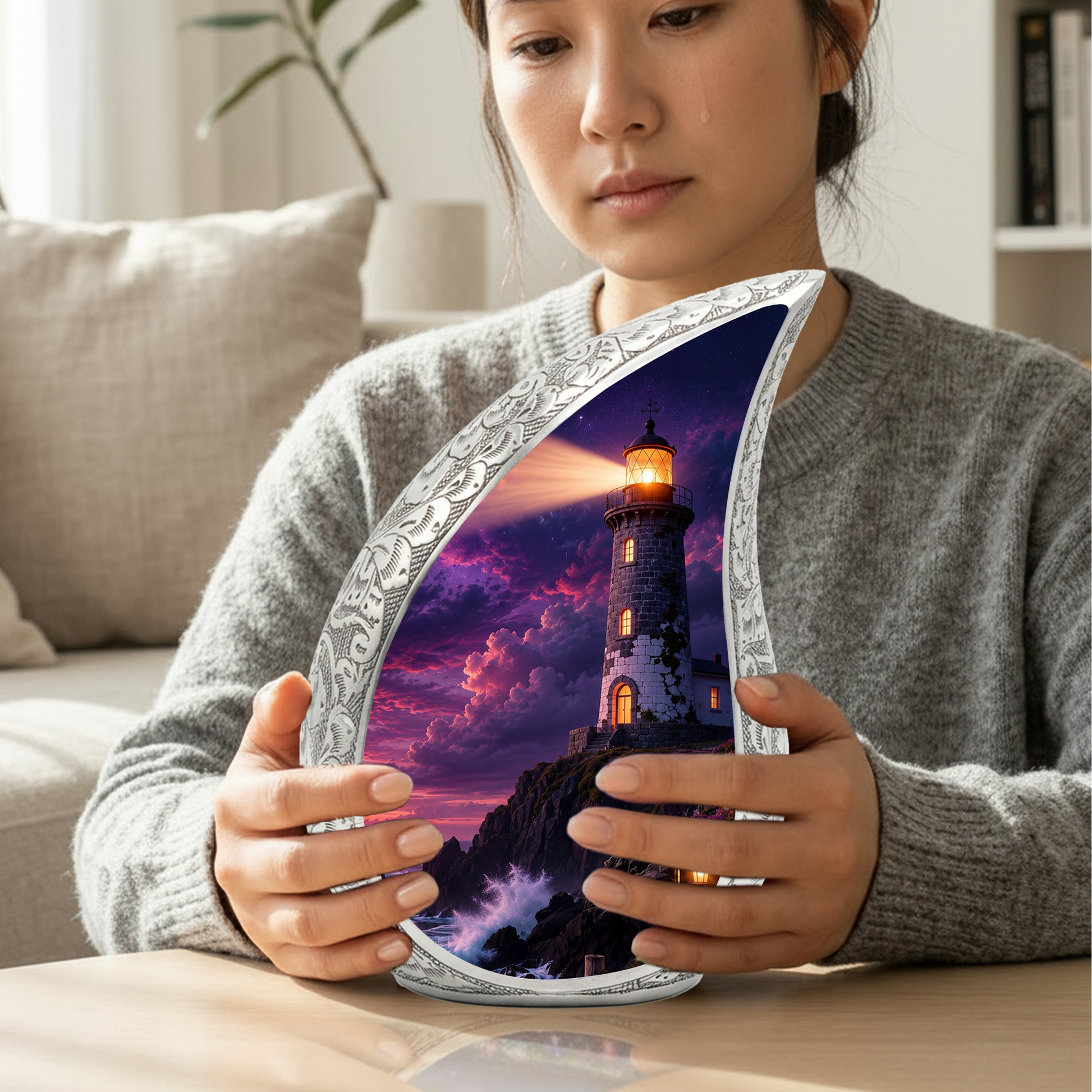 Lighthouse Storm Urn for Human Ashes | Adult Cremation Urn for Men & Women