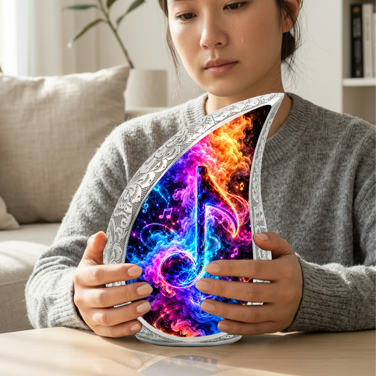 Musical Note Cremation Urn for Ashes, Colorful Music Lover Memorial Urn