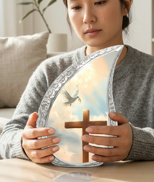 Christian Cross Personalized Cremation Urn – Teardrop Memorial Urn for Ashes | 10 Inch Aluminum Adult Urn