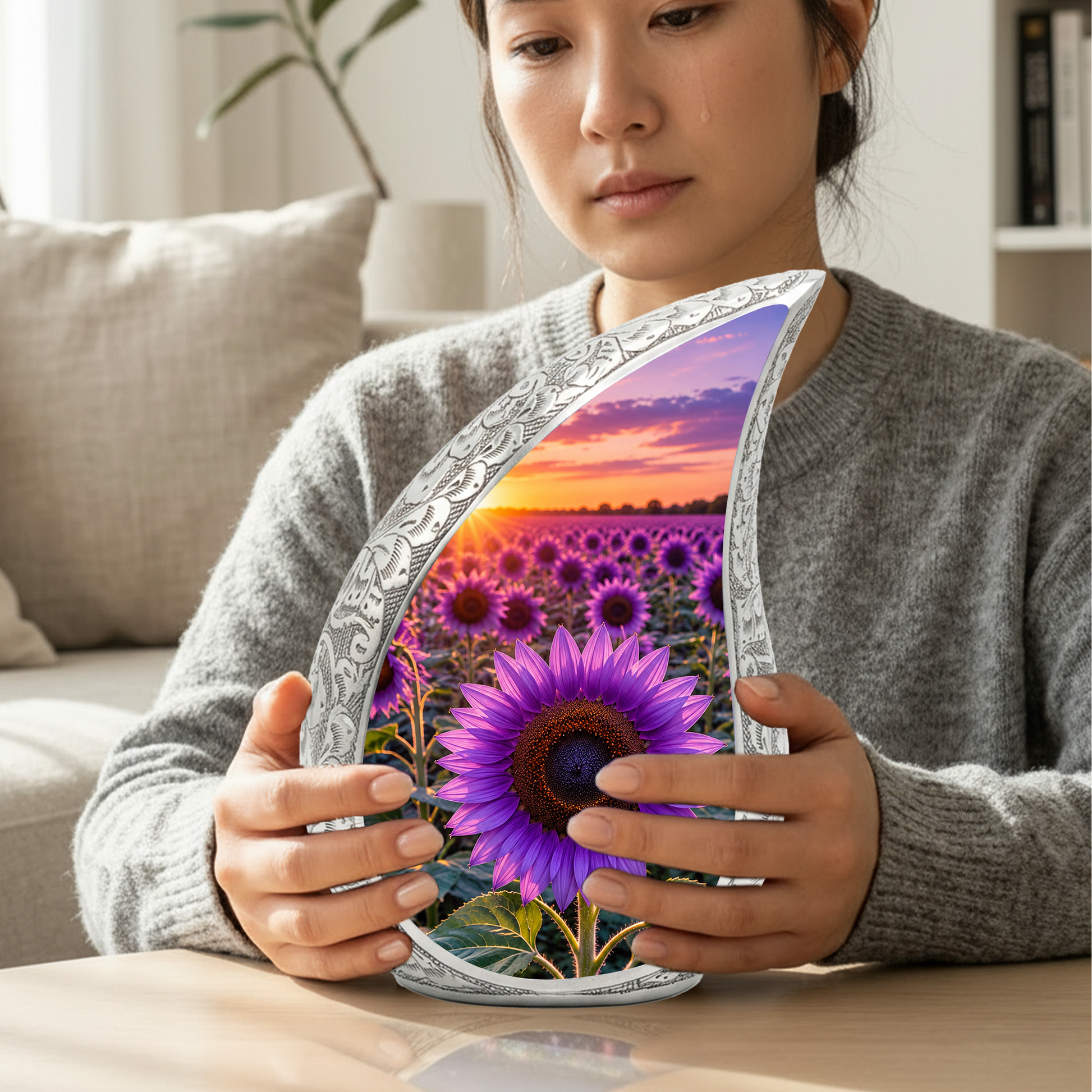 Purple Sunflower Urn for Mom | Beautiful Floral Cremation Urn for Women & Human Ashes
