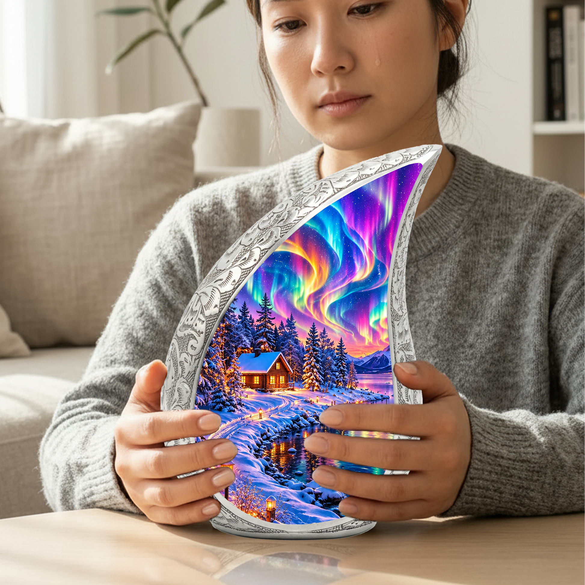 Northern Lights Adult Cremation Urn – Personalized Adult Urn for Ashes | Aurora Memorial Urn
