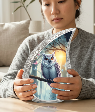 Enchanted Owl Personalized Cremation Urn – Teardrop Memorial Urn for Ashes | 10 Inch Aluminum Adult Urn
