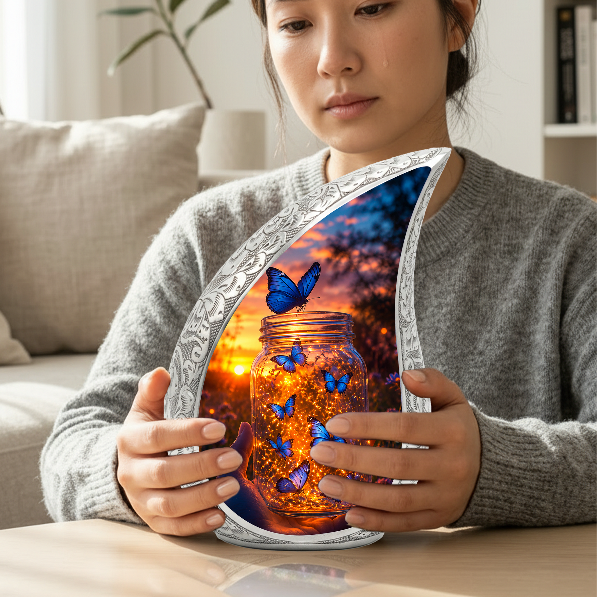 Golden Butterfly Urn for Human Ashes | Butterfly Cremation Memorial Urn