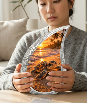 Baby Turtle Beach Urn for Human Ashes | Ocean Wave Wooden Cremation Urn