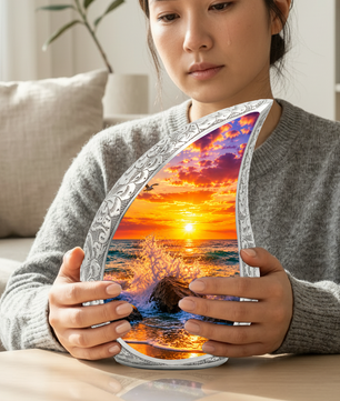 Ocean Sunset Memorial Urn for Mom & Dad – Personalized Cremation Urn for Human Ashes | Beach Funeral Urn for Women & Men