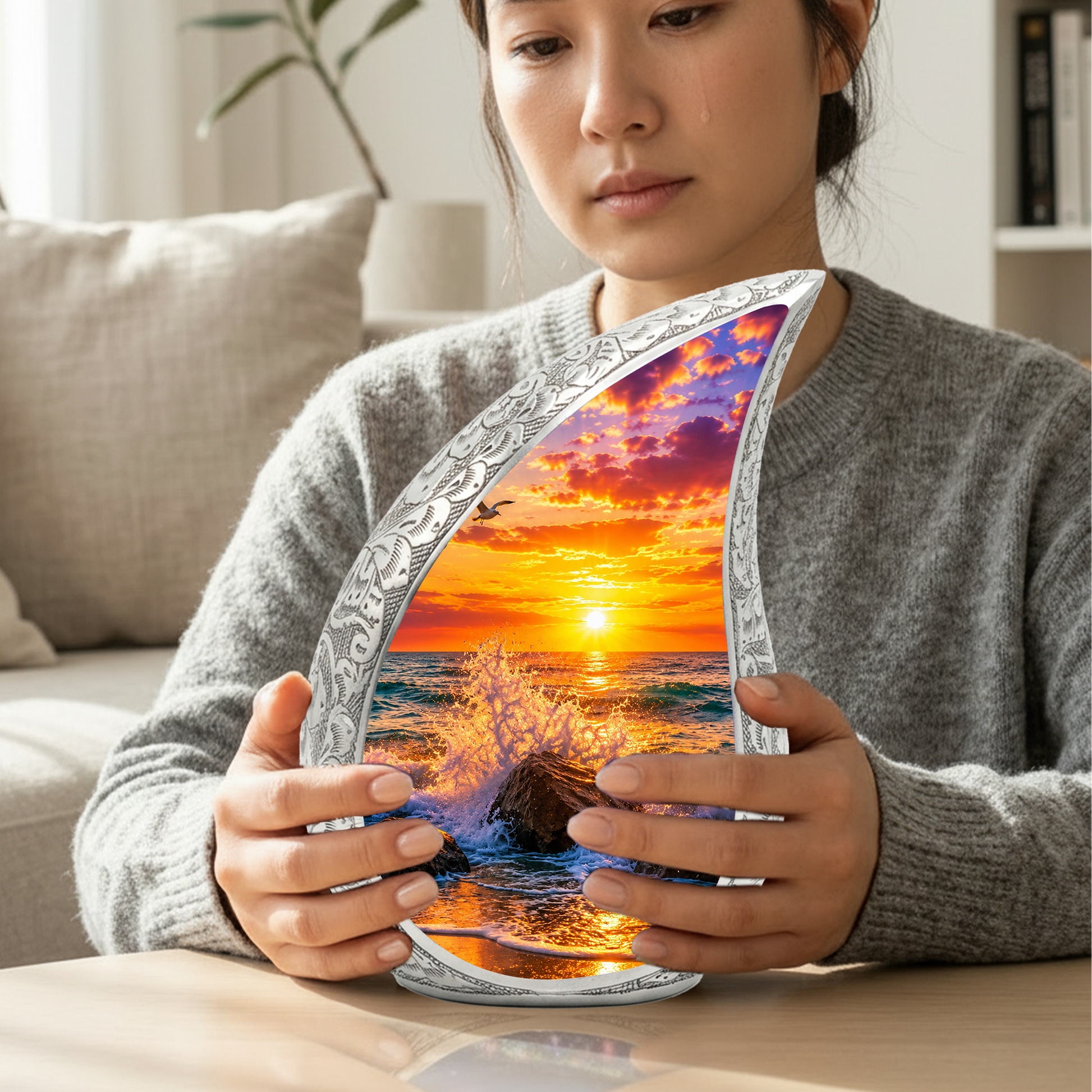 Ocean Sunset Memorial Urn for Mom & Dad – Personalized Cremation Urn for Human Ashes | Beach Funeral Urn for Women & Men