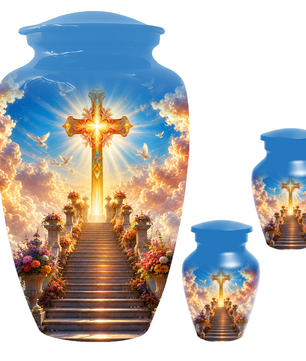Christian Cross Cremation Urn for Ashes - Heavenly Stairway Memorial Urns