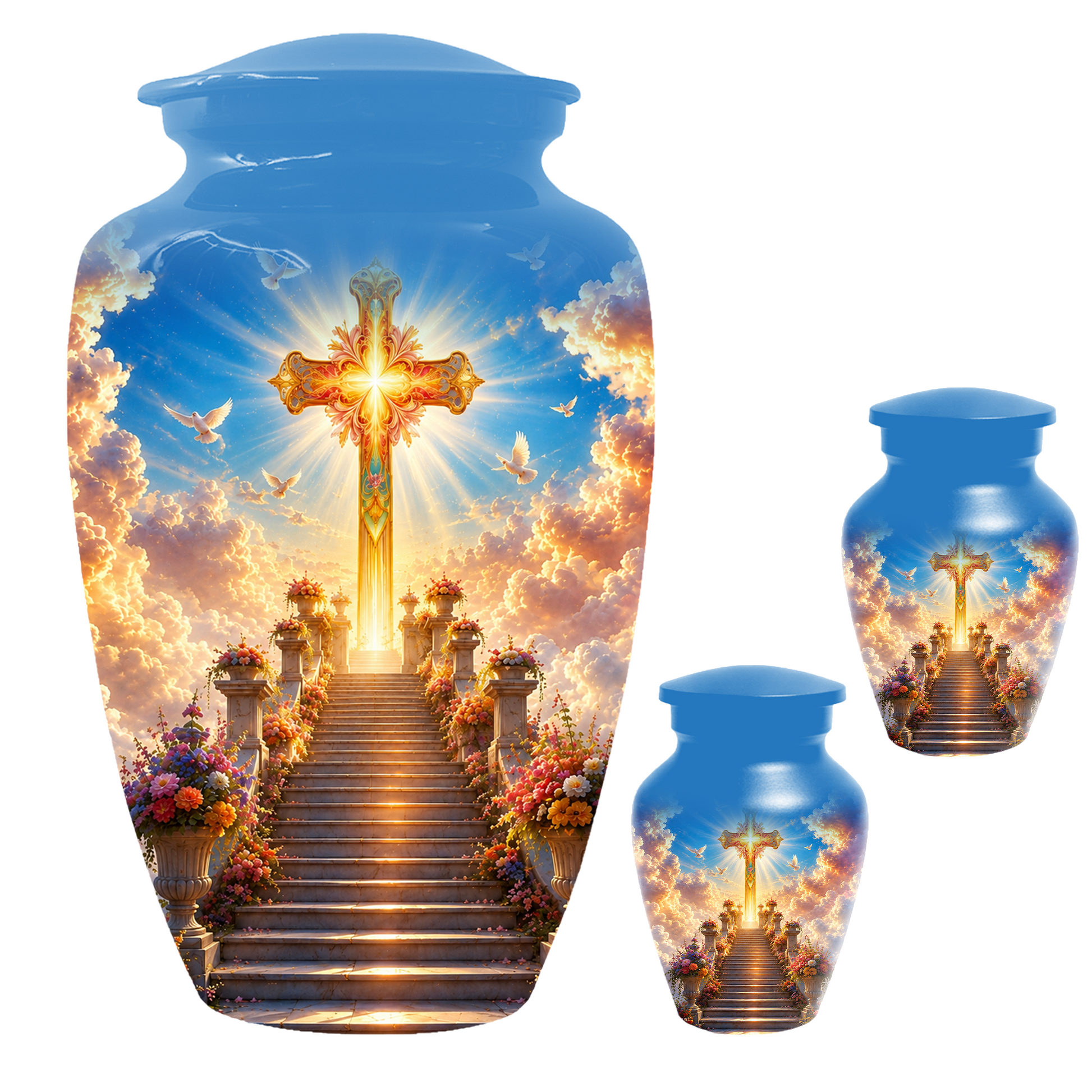 Christian Cross Cremation Urn for Ashes - Heavenly Stairway Memorial Urns