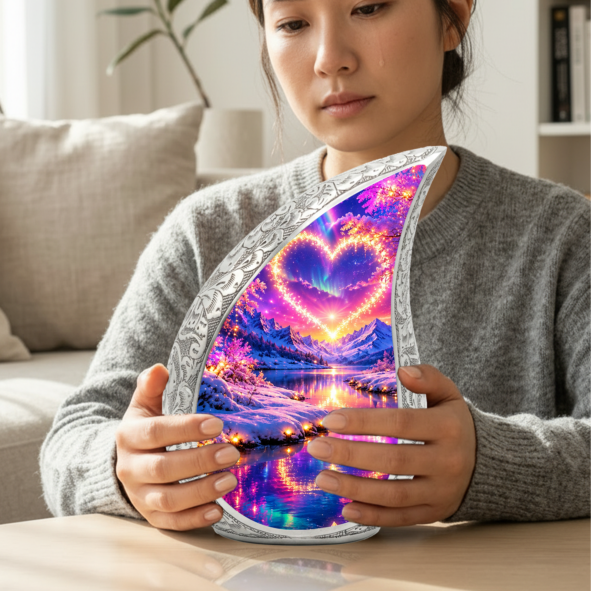 Heart Landscape Urn for Mom – Personalized Cremation Urn for Human Ashes | Beautiful Memorial Urns for Women