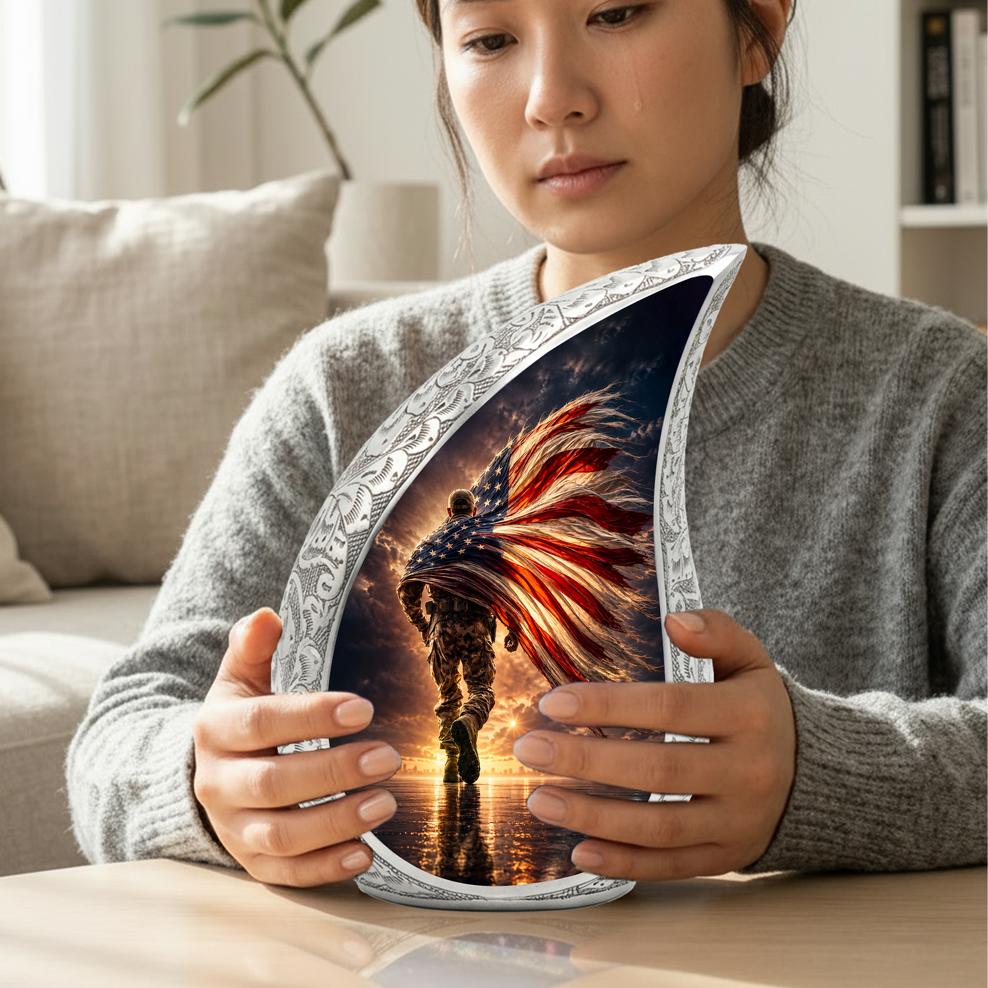 Patriotic Soldier Urn for Dad – American Flag Cremation Urn for Human Ashes | Adult Male Memorial Urn