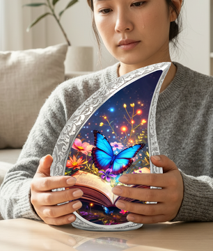 Butterfly Personalized Cremation Urn – Teardrop Style Aluminum Memorial Urn, 10 Inch
