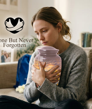 Flower Urn for Mom, Floral Cremation Large Urn for Ashes, Daisy & Sunflower Memorial Urn for Women