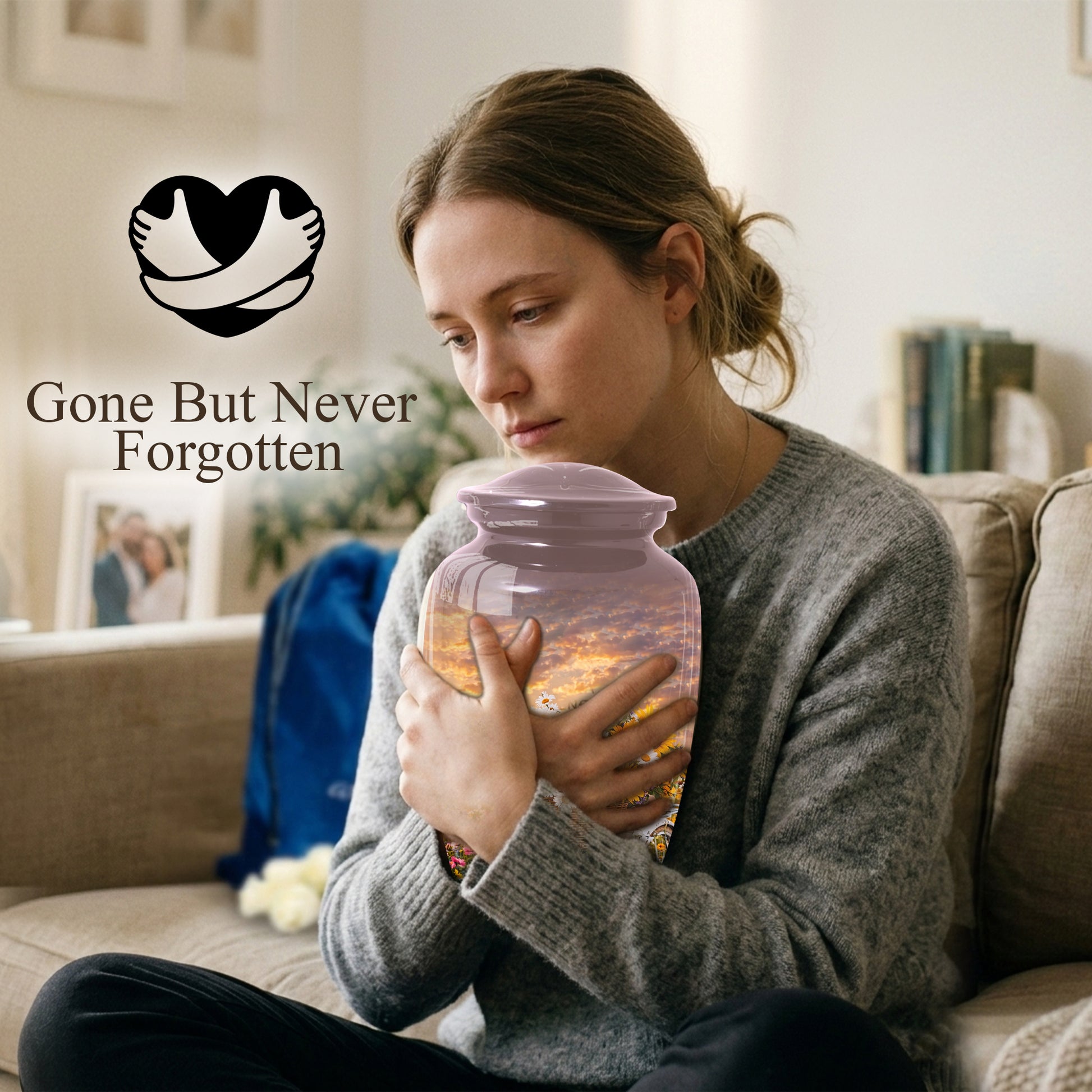Flower Urn for Mom, Floral Cremation Large Urn for Ashes, Daisy & Sunflower Memorial Urn for Women