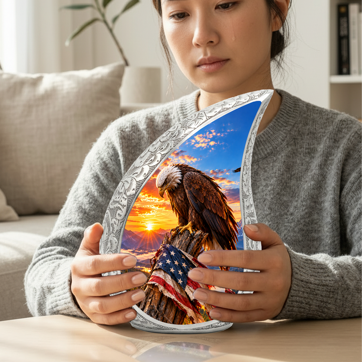 Eagle Cremation Urn for Dad - American Flag Eagle Memorial Keepsake Urn