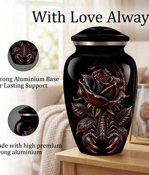 Black Rose & Scorpion Cremation Urn – Gothic Adult Memorial Urn for Ashes