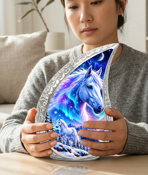 White Horse Cremation Urn for Ashes, Fantasy Horse Adult Memorial Urn