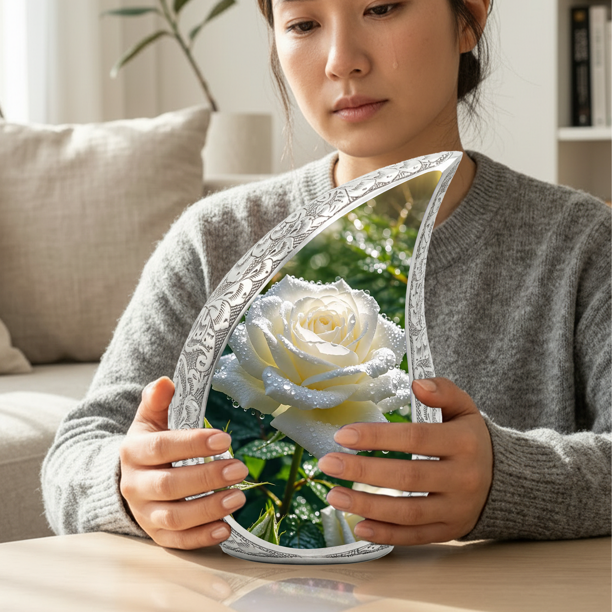 White Rose Urn for Mom, Beautiful Urns for Women