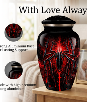 Black Spider Cremation Urn with Red Gothic Design – Adult Urn for Ashes