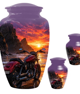 Motorcycle Urn for Dad Ashes -Beach Sunset Memorial Keepsake Urns for Men