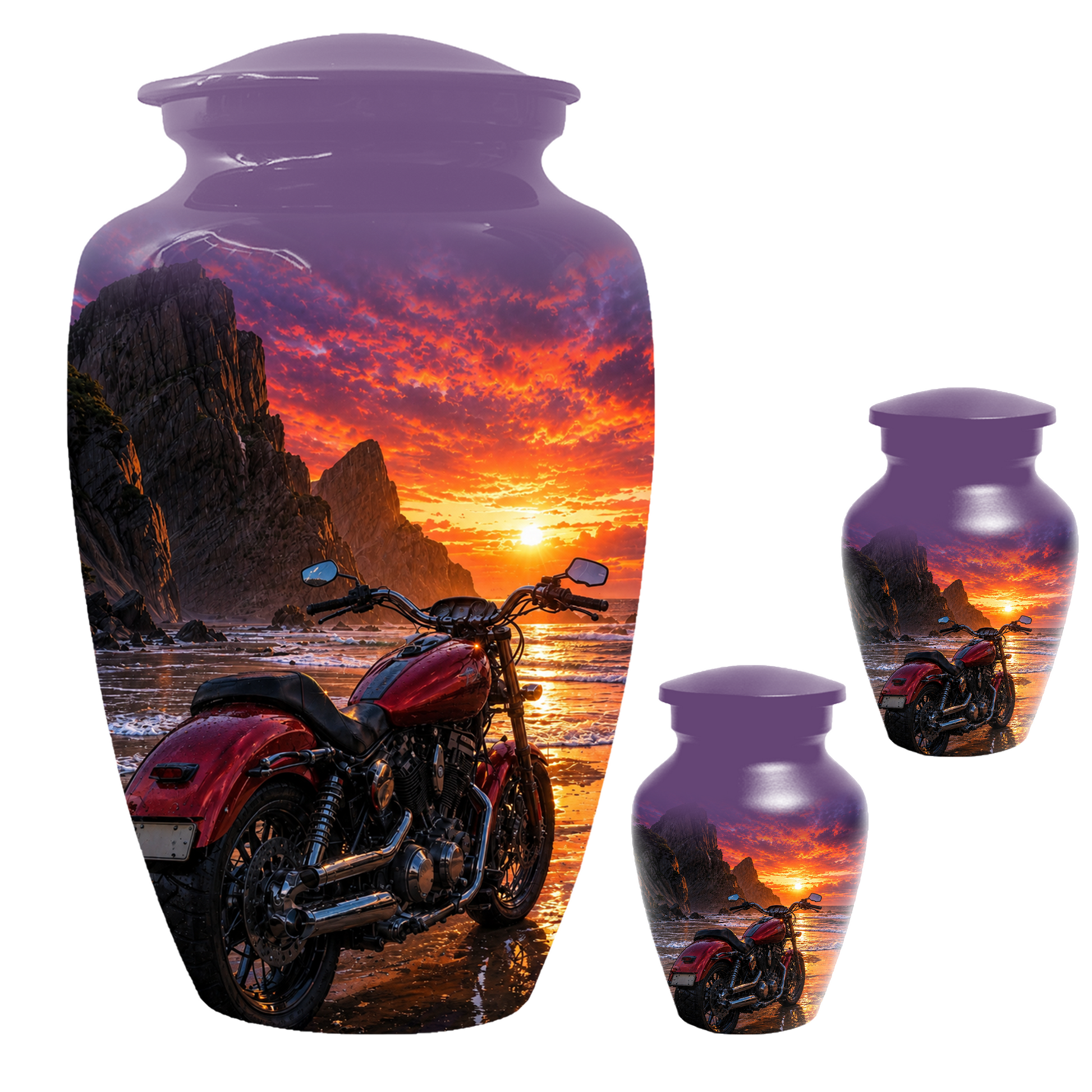 Motorcycle Urn for Dad Ashes -Beach Sunset Memorial Keepsake Urns for Men