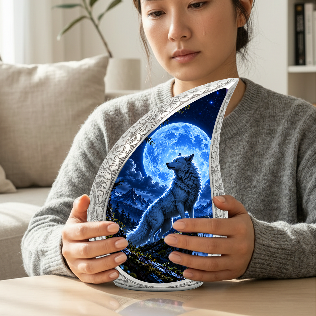 Wolf Cremation Urn for Ashes | Blue Moon Wolf Adult keepsake urn