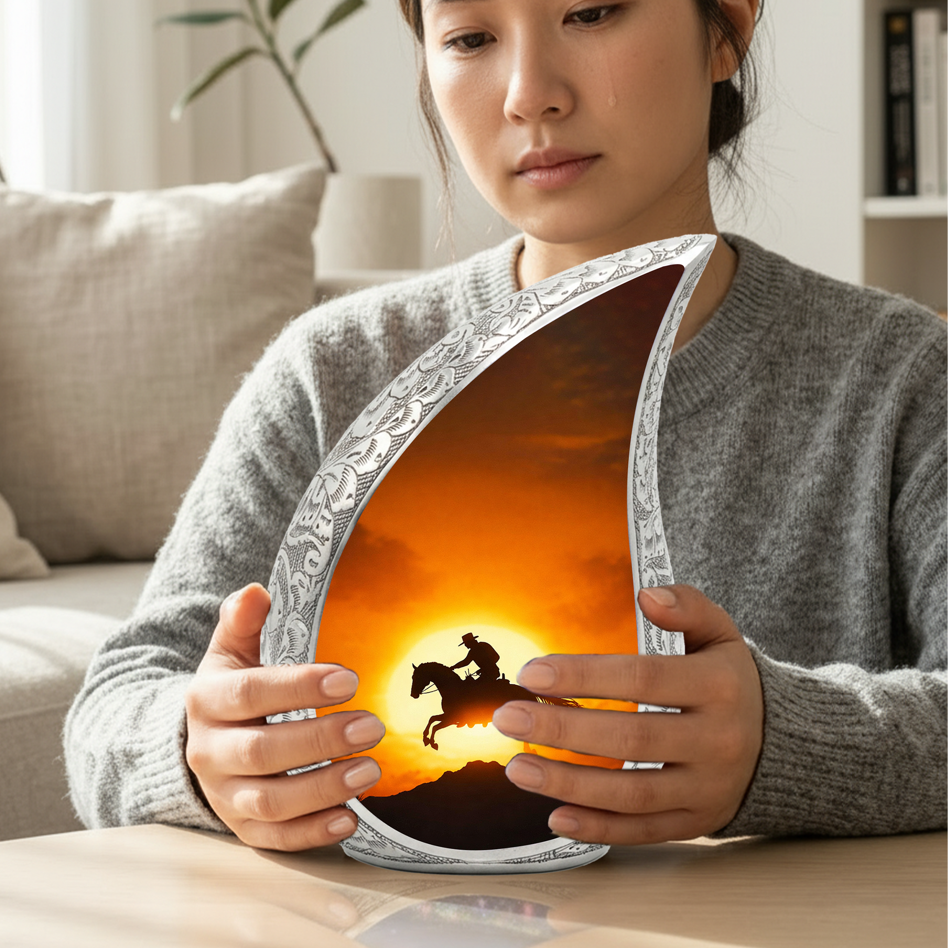 Cowboy Sunset Cremation Urn for Dad