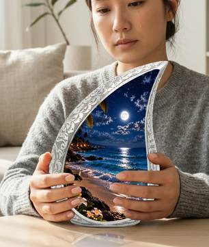 Moonlit Beach Cremation Urn for Ashes, Personalized Ocean Adult Urn