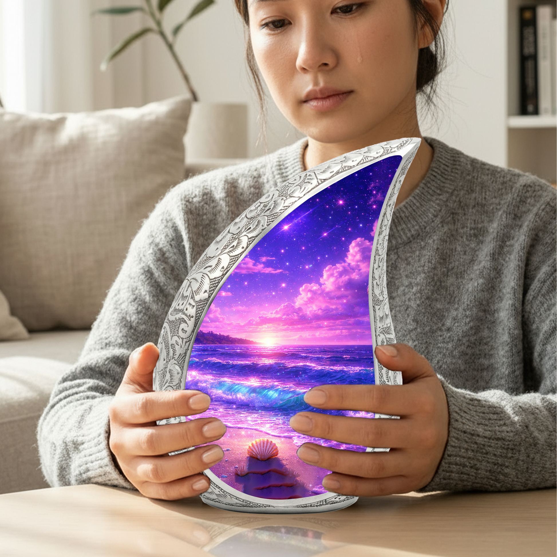 Purple Ocean Memorial Urn for Ashes, Adult Cremation Urn