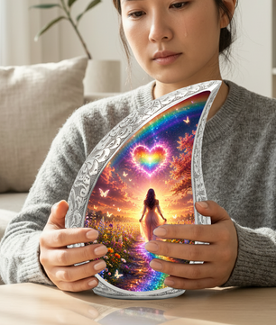 Women Rainbow Heart Urn for Human Ashes – Beautiful Colorful Cremation Urn for Mom