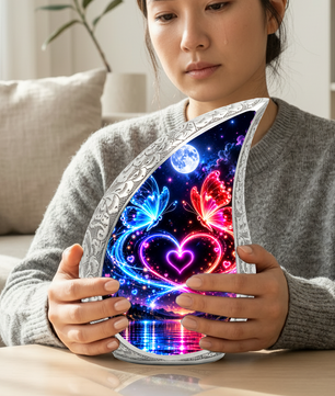 Heart Butterfly Urn for Human Ashes, Adult Cremation Urn with Glowing Butterflies