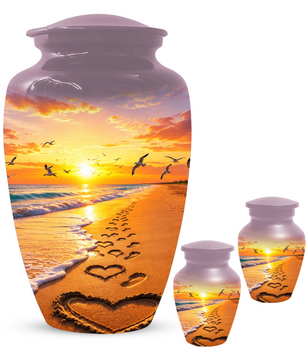 Beach Scene Urn For Ashes - Customizable Ocean Themed Heart Cremation Urns For Adults
