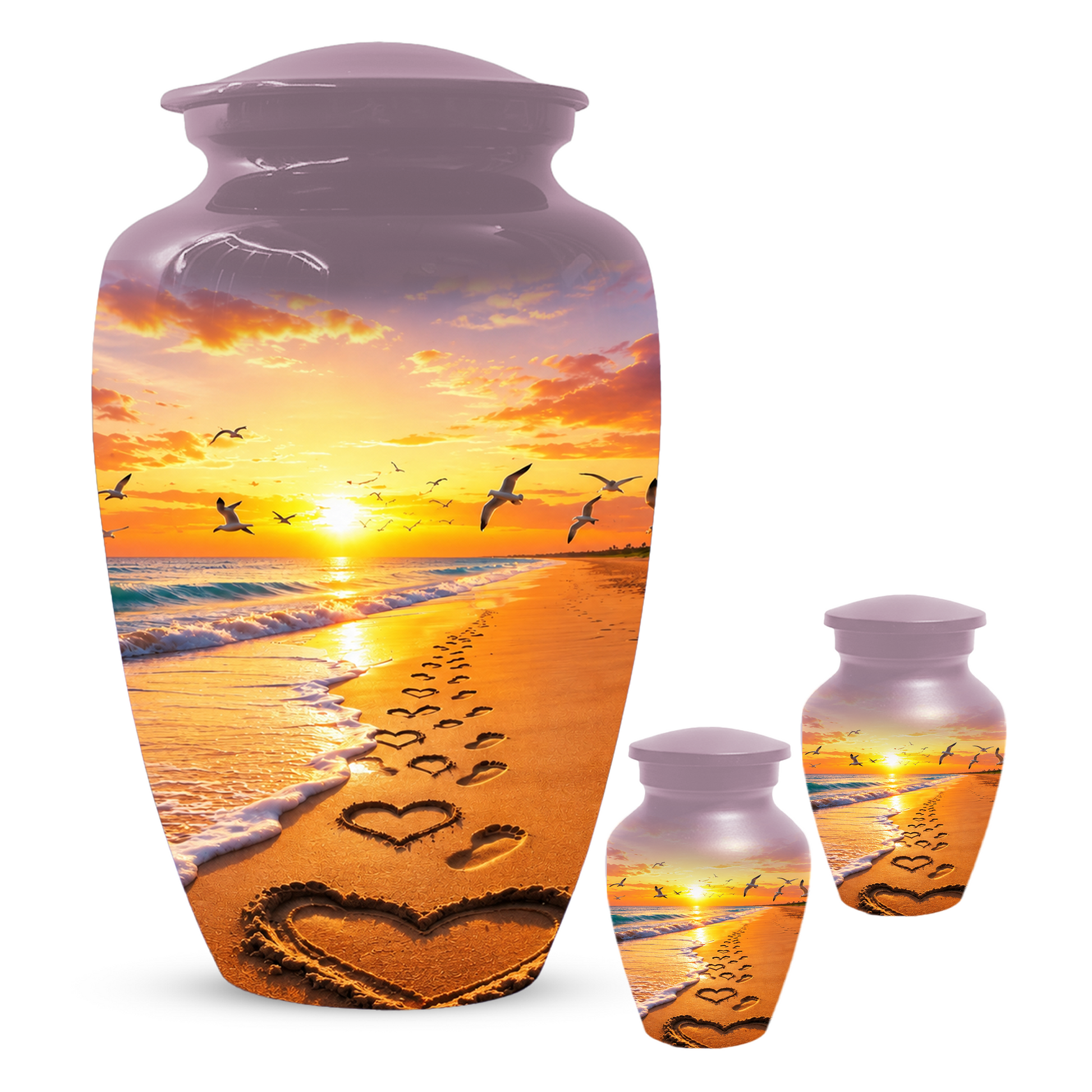 Beach Scene Urn For Ashes - Customizable Ocean Themed Heart Cremation Urns For Adults