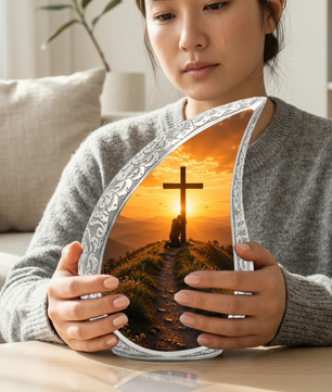 Cross Sunset Urn for Dad | Personalized Cremation Urn for Father's Ashes Memorial