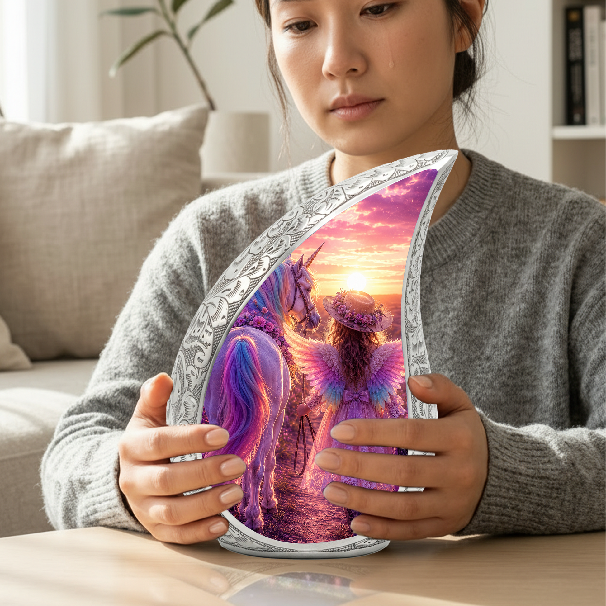 Pink Unicorn Angel Girl Urn for Human Ashes – Beautiful Girl Cremation Urn & Memorial Keepsake