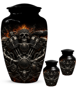 Skull Biker Urn for Ashes -  Personalized Motorcycle Memorial for Dad