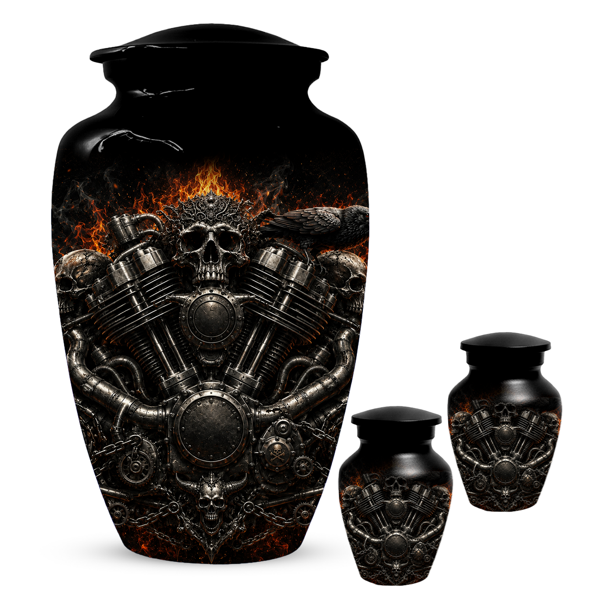 Skull Biker Urn for Ashes -  Personalized Motorcycle Memorial for Dad