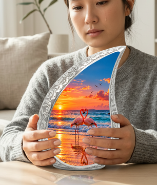 Flamingo Cremation Urn for Ashes, Beach Sunset Memorial Urn, Adult Aluminum Urn