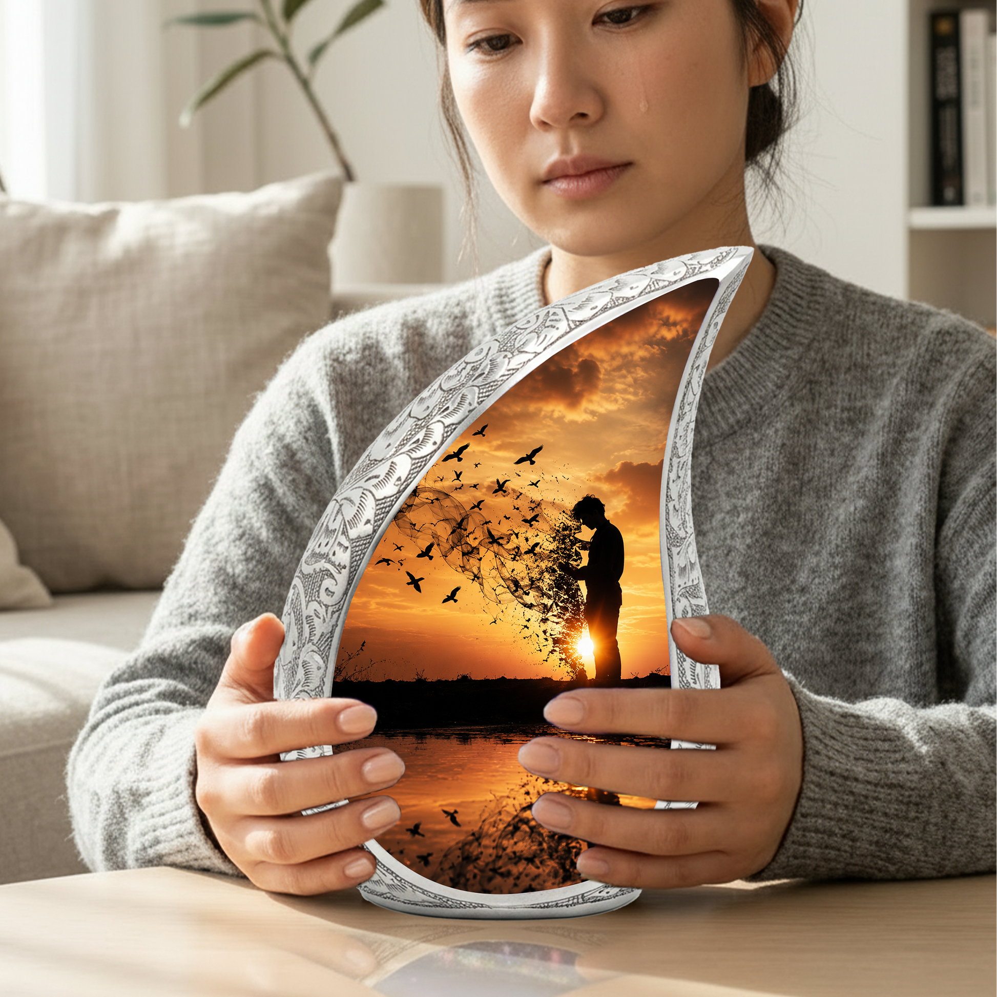 Sunset Memorial Urn for Human Ashes | Beautiful Sunset Cremation Urn