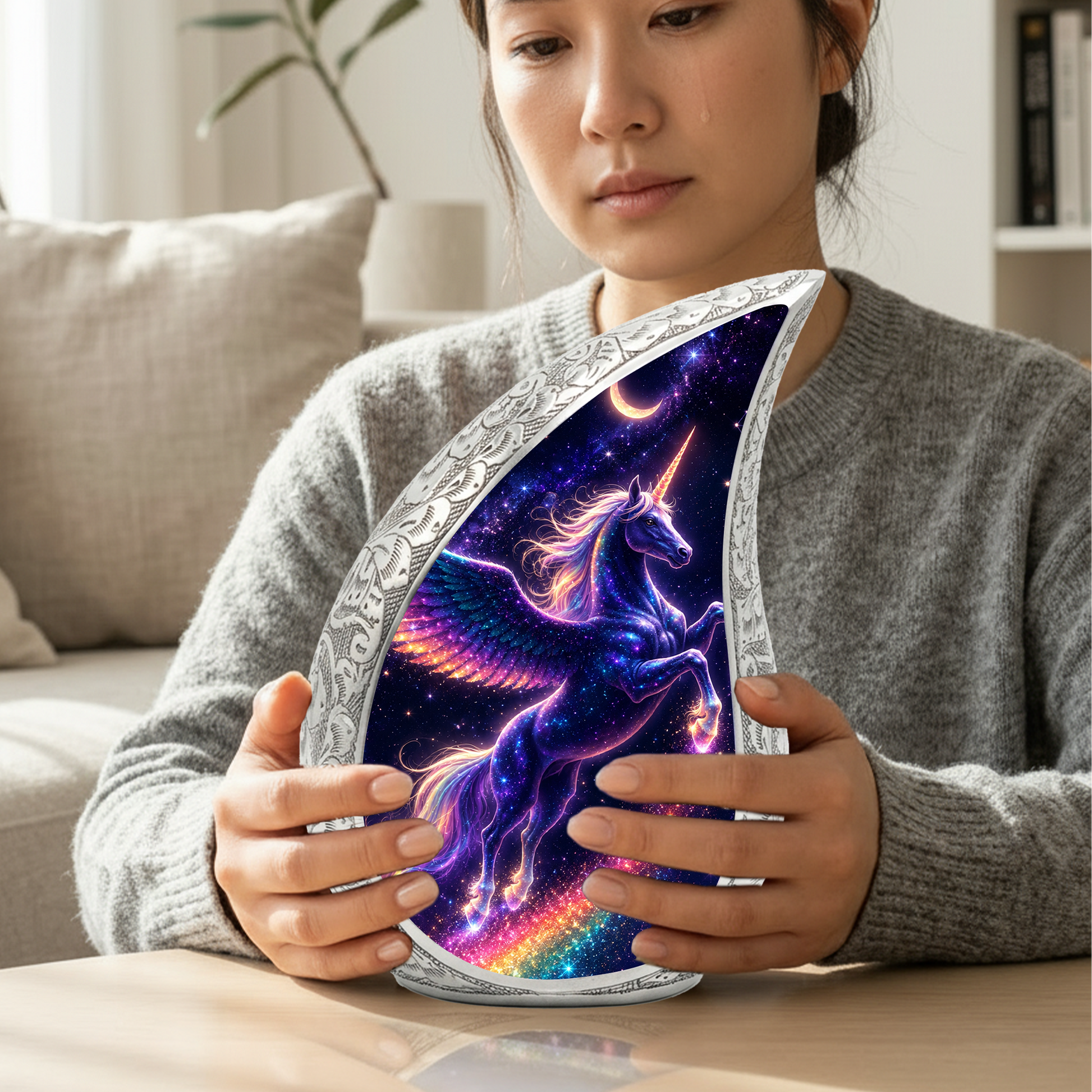 Unicorn Memorial Urn for Mom, Fantasy Cremation Urn for Women