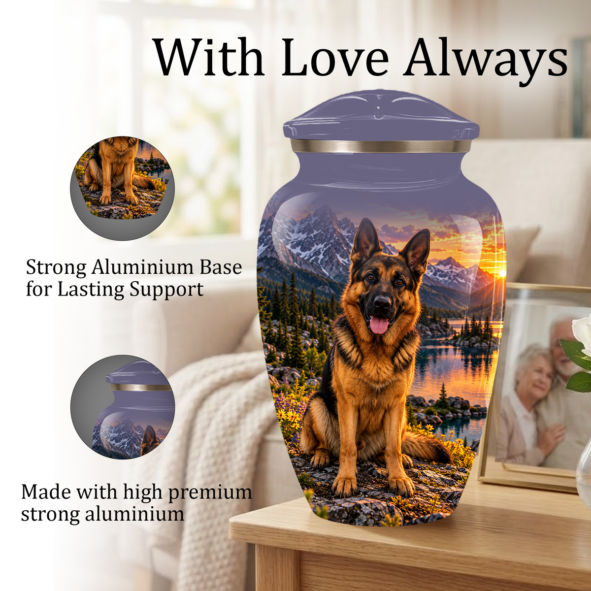 Personalized German Shepherd Cremation Urn for Ashes, Dog Memorial Urn, Custom Pet Urn
