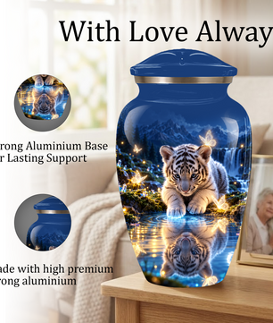 Personalized Adult Cremation Urn for Ashes, White Tiger Cub Memorial Urn, Custom Animal Urn