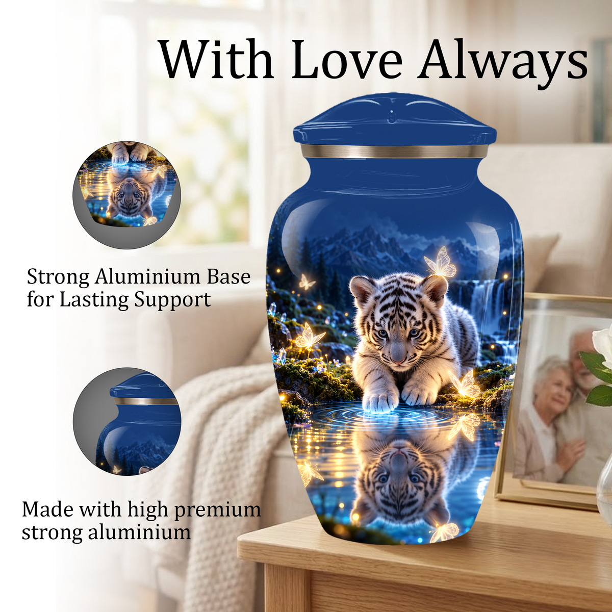 Personalized Adult Cremation Urn for Ashes, White Tiger Cub Memorial Urn, Custom Animal Urn